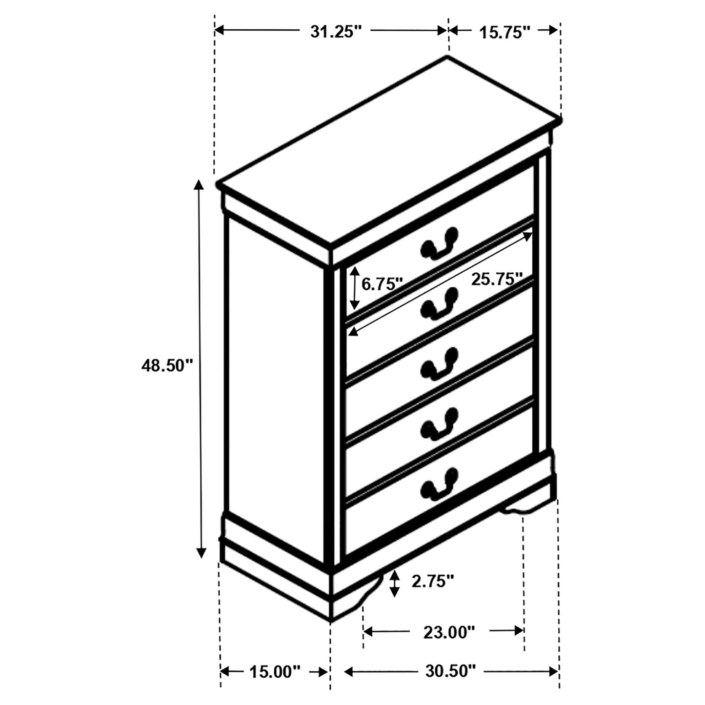 Louis Philippe 5-drawer Chest with Silver Bails Cappuccino