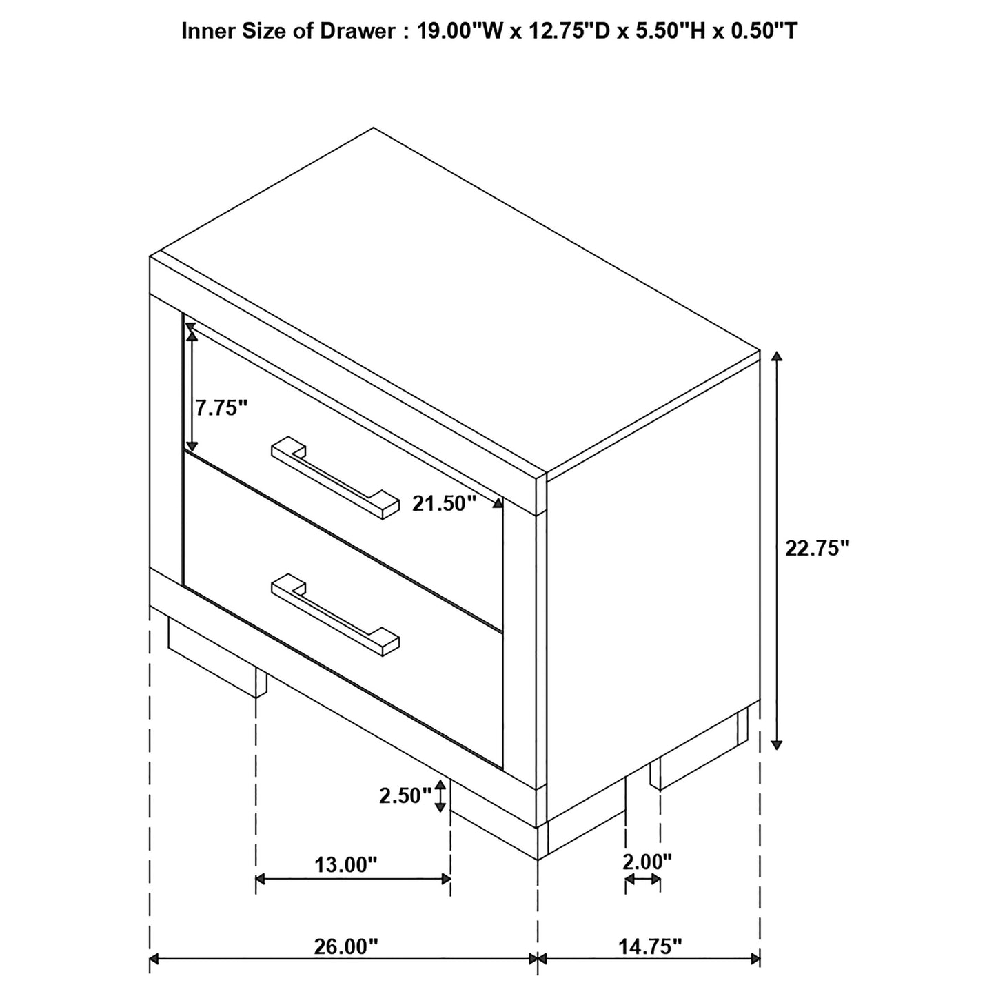 Jessica 2-drawer Nightstand White