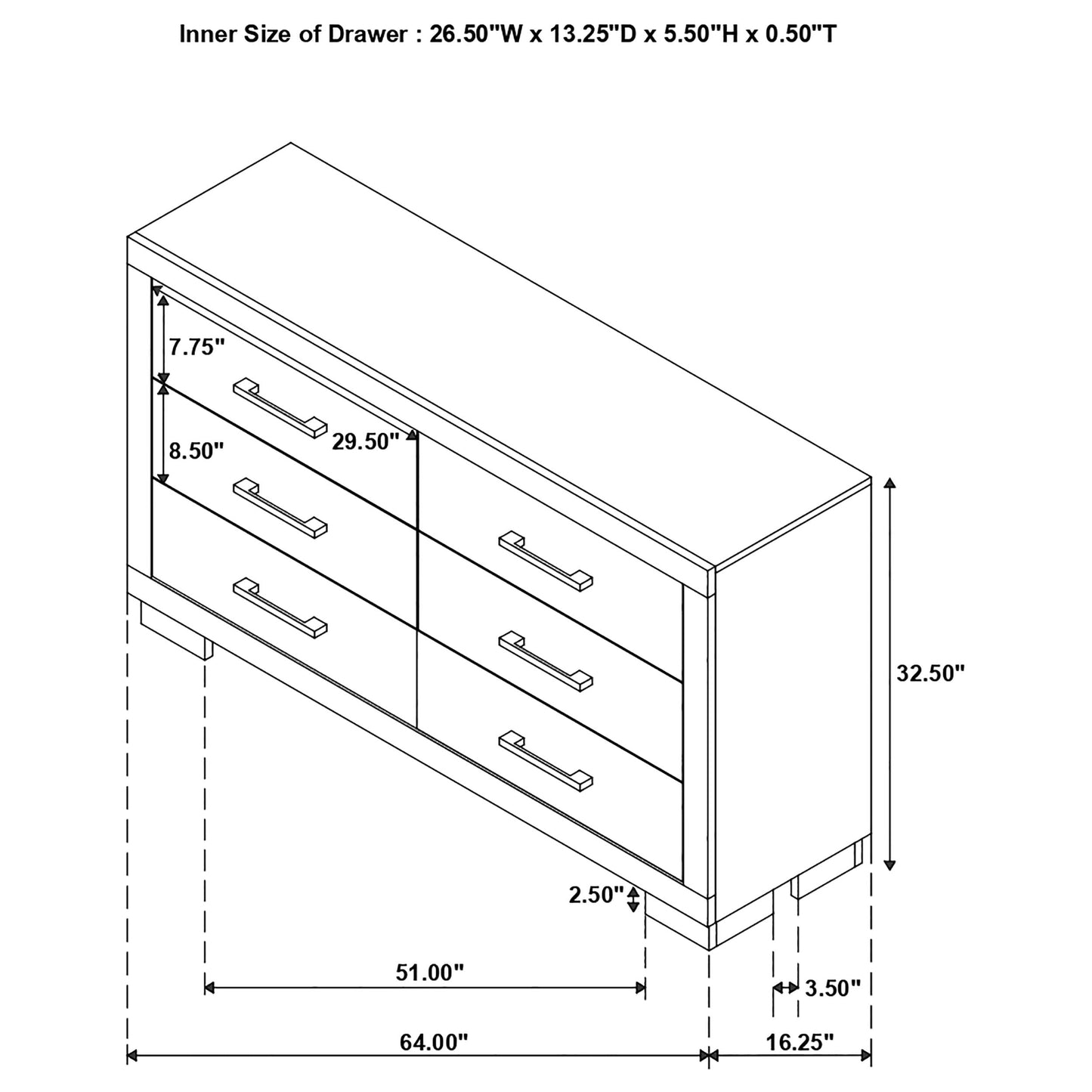 Jessica 6-drawer Dresser White