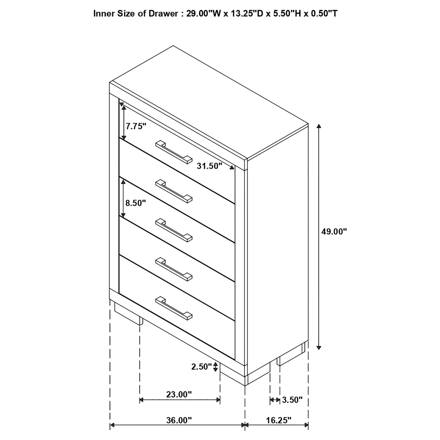 Jessica 5-drawer Chest White