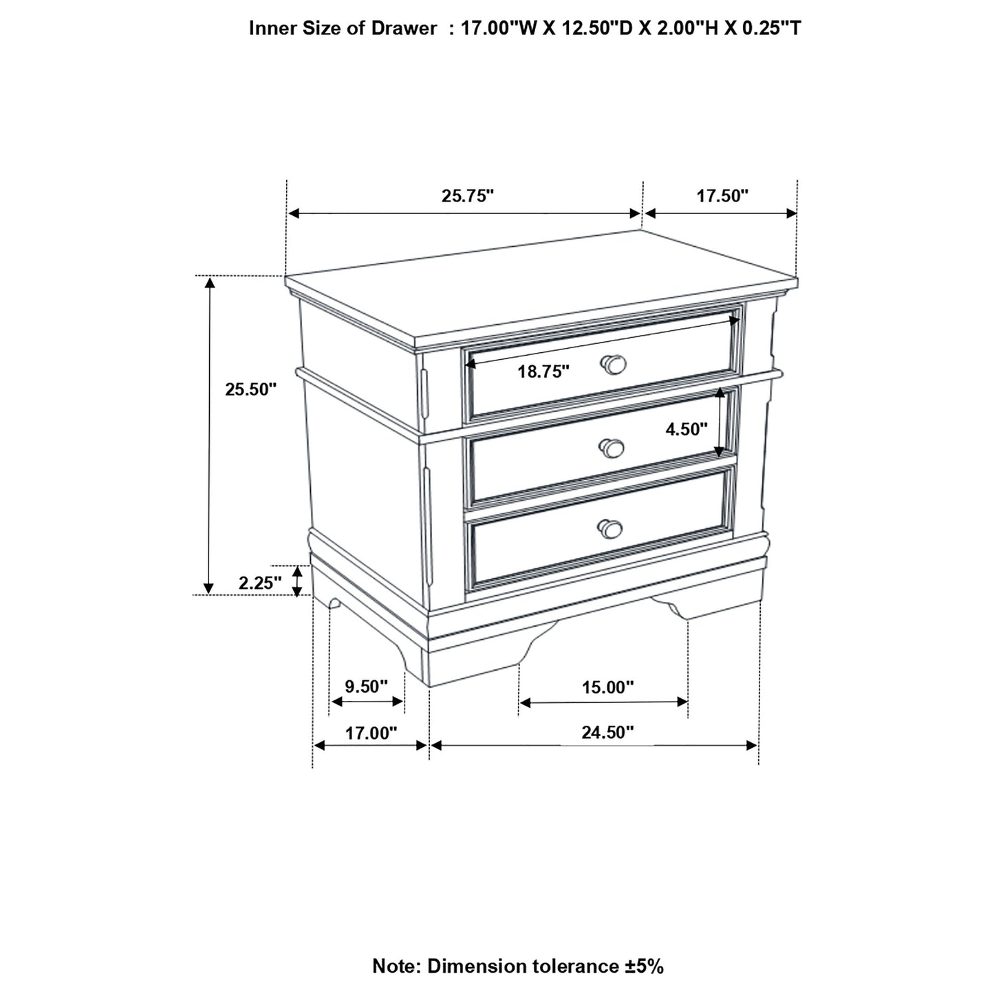 Cambridge 3-drawer Rectangular Nightstand Cappuccino