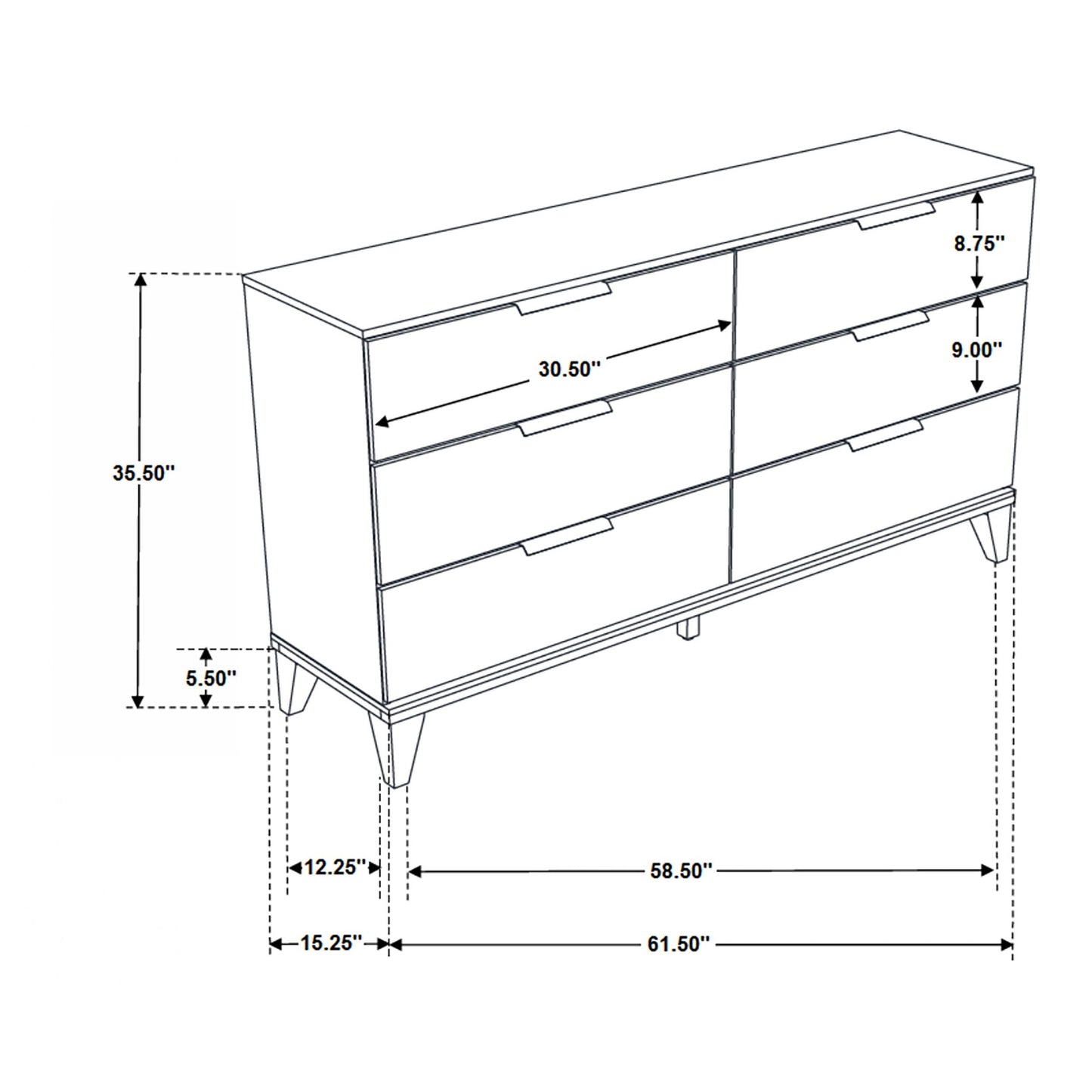 Mays 6-drawer Dresser Walnut Brown with Faux Marble Top