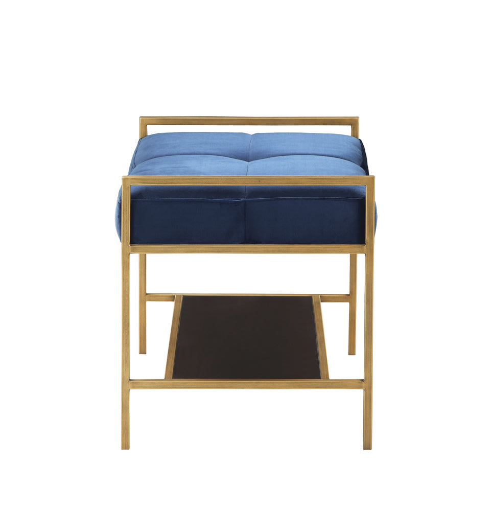 Maria Upholstered Stool Navy Blue and Gold