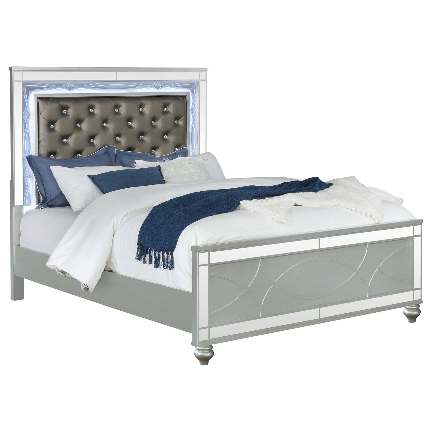 Gunnison Eastern King Panel Bed with LED Lighting Silver Metallic