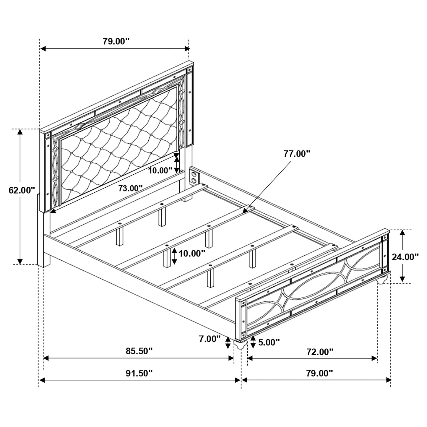 Gunnison California King Panel Bed with LED Lighting Silver Metallic