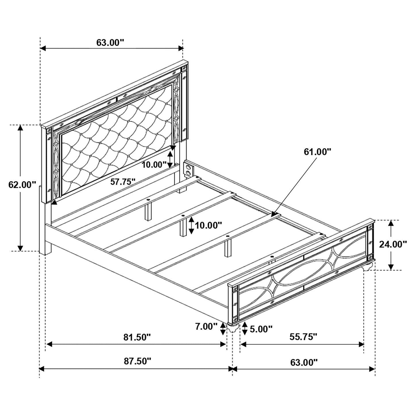 Gunnison Queen Panel Bed with LED Lighting Silver Metallic