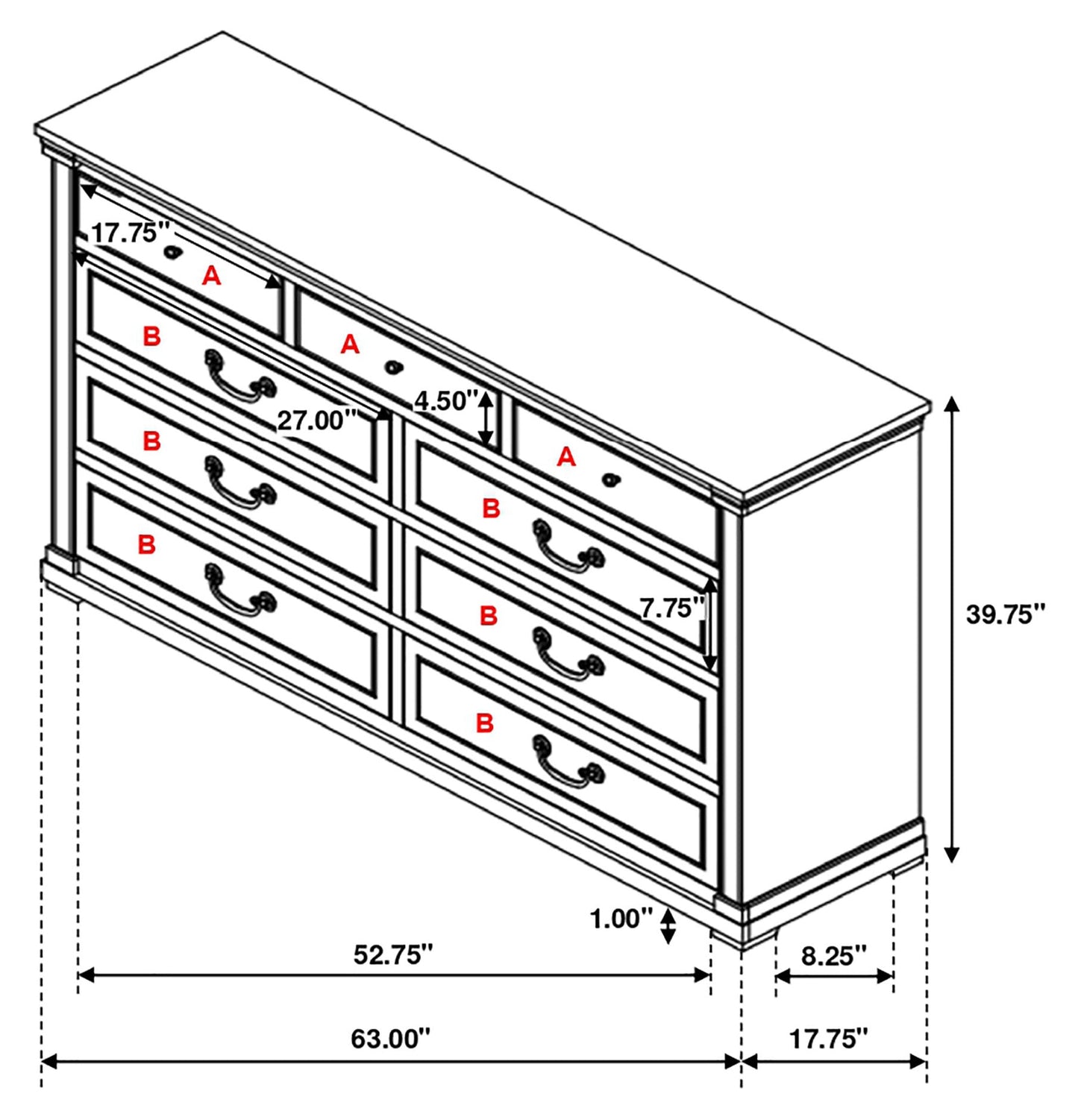 Hillcrest 9-drawer Dresser Dark Rum and White