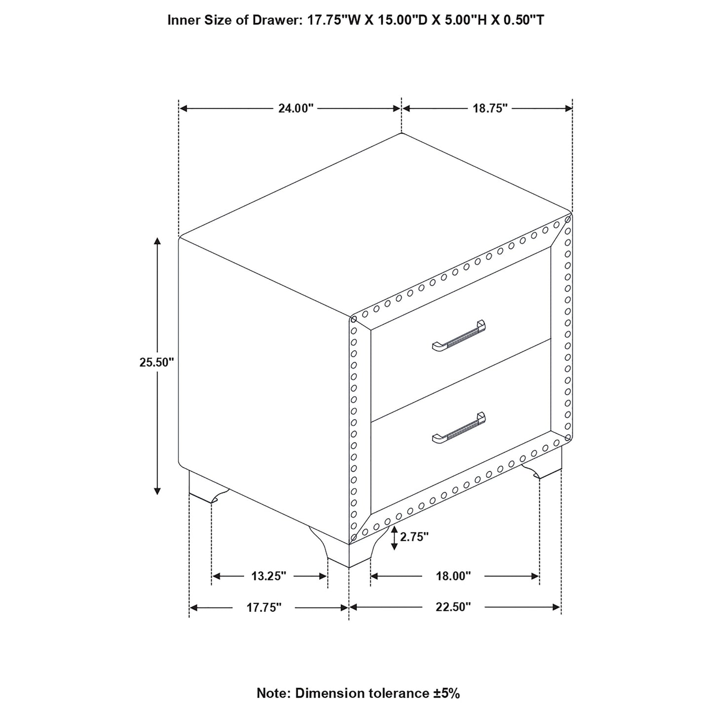 Melody 2-drawer Upholstered Nightstand Grey