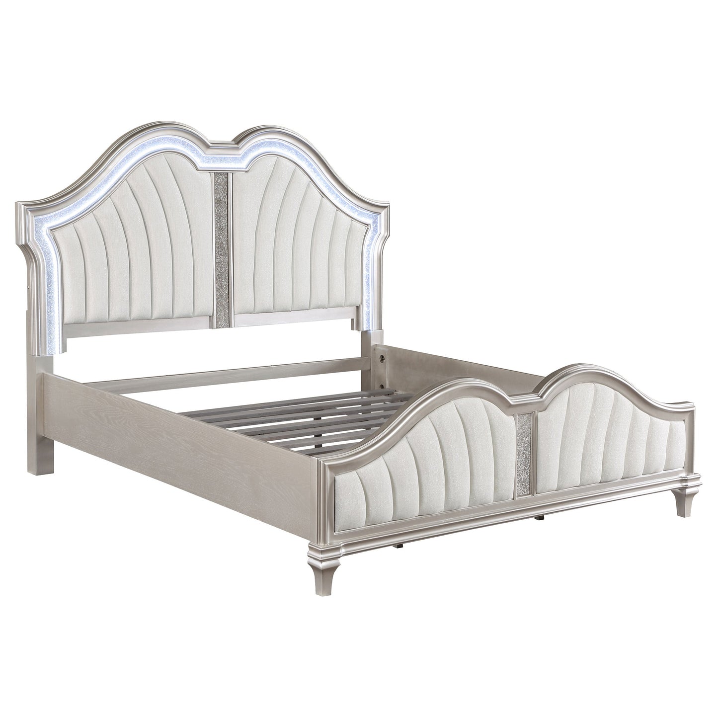 Evangeline Tufted Upholstered Platform Queen Bed Ivory and Silver Oak