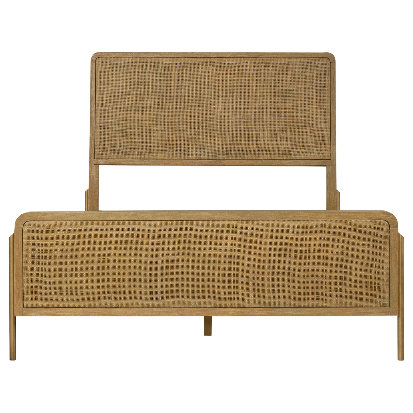 Arini Upholstered Eastern King Panel Bed Sand Wash and Natural Cane