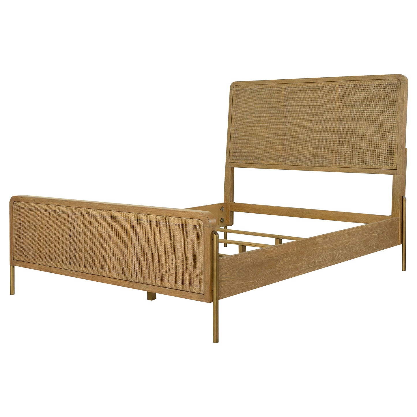 Arini Upholstered Eastern King Panel Bed Sand Wash and Natural Cane