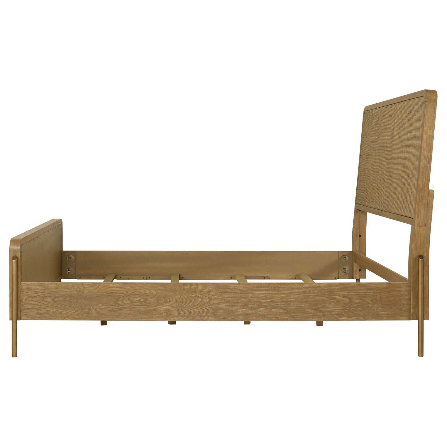 Arini Upholstered Eastern King Panel Bed Sand Wash and Natural Cane