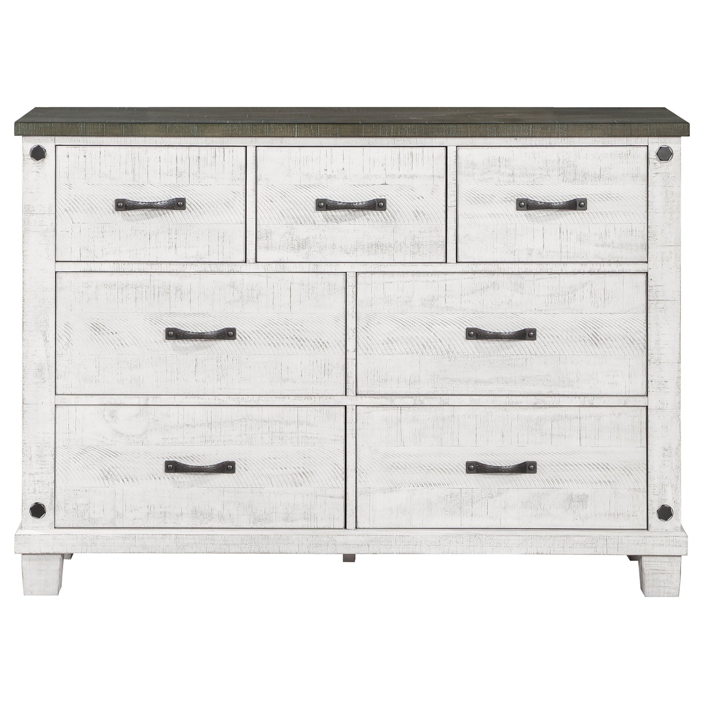 Lilith 7-drawer Dresser Distressed Grey and White