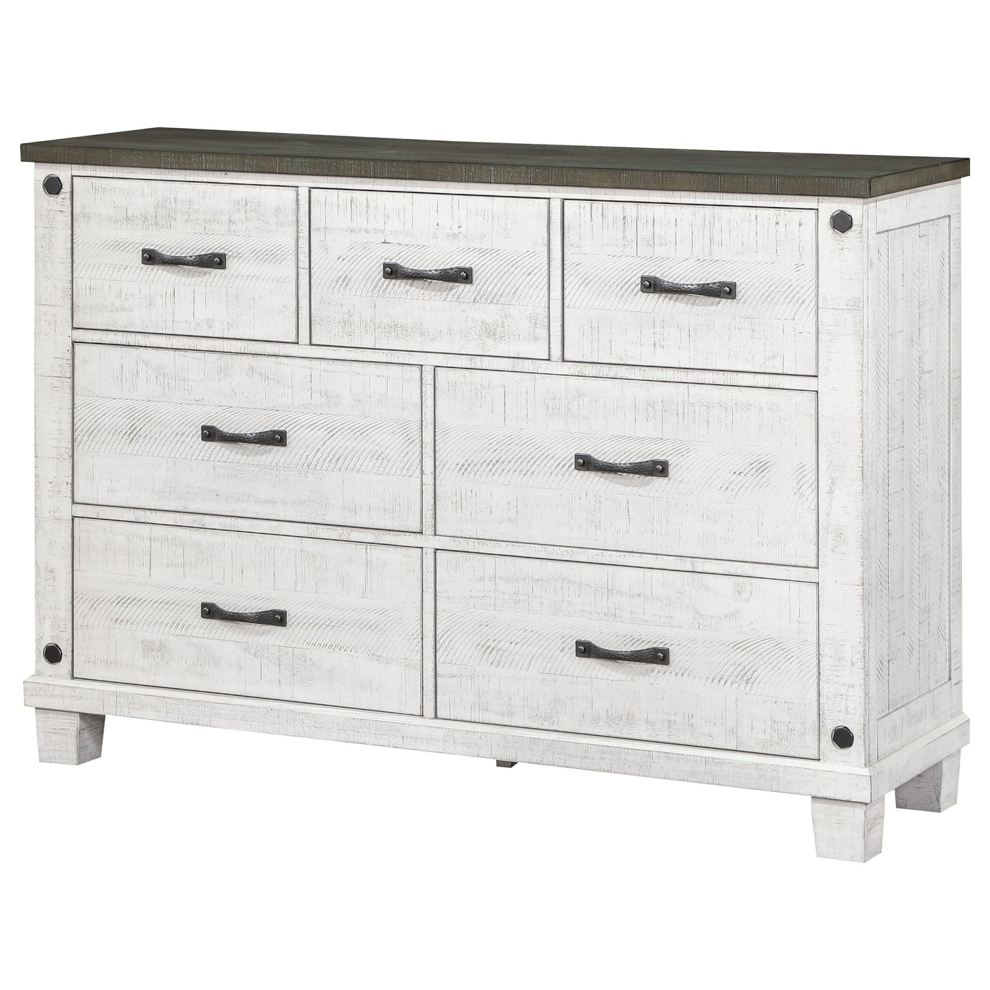 Lilith 7-drawer Dresser Distressed Grey and White
