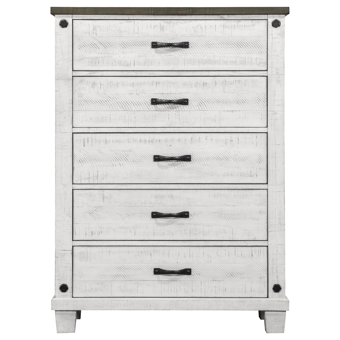 Lilith 5-drawer Chest Distressed Grey and White