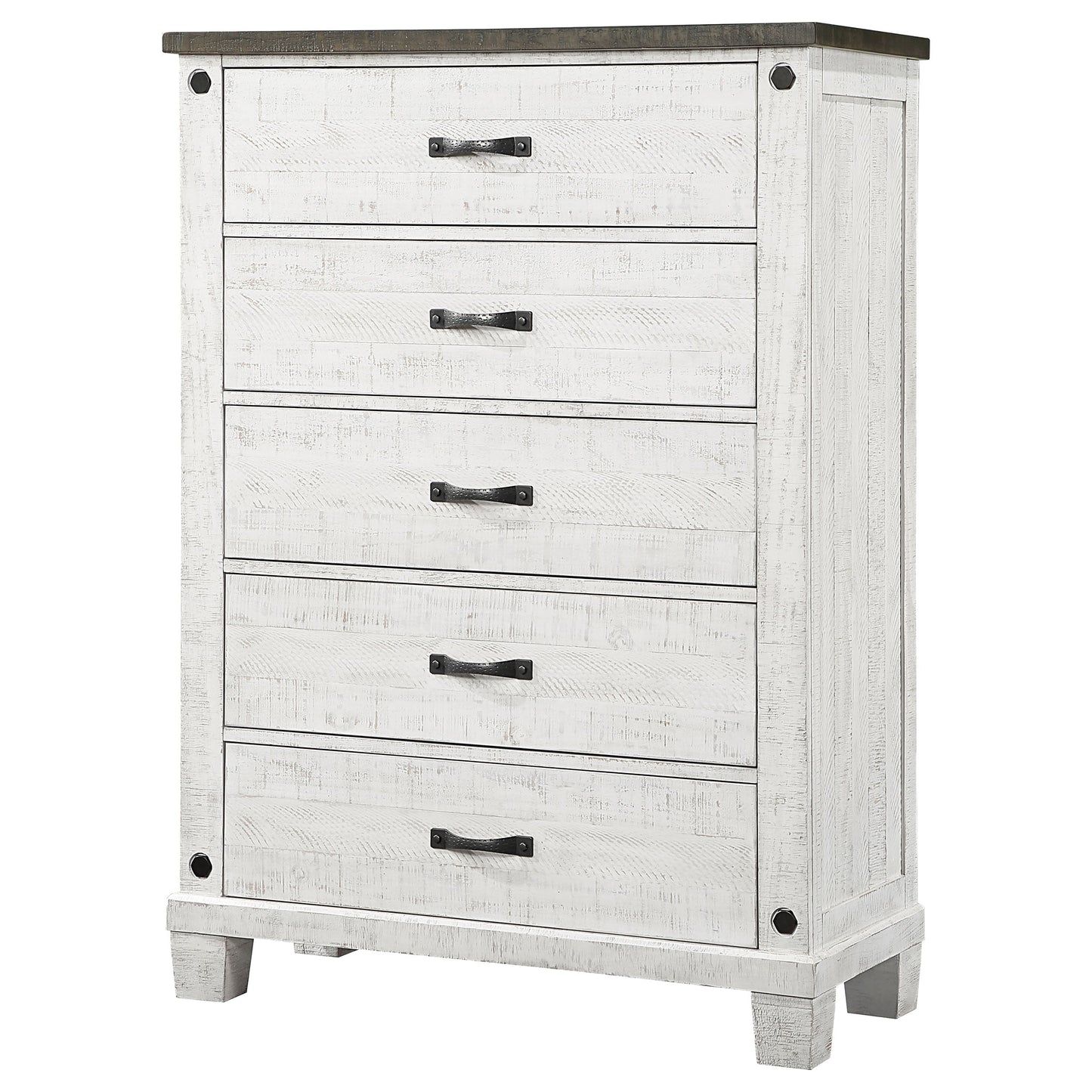 Lilith 5-drawer Chest Distressed Grey and White
