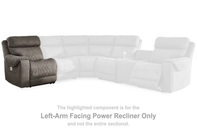 Hoopster Gunmetal Sectional Left Hand Facing 0 Wall PWR Recliner w/ADJ Headrest