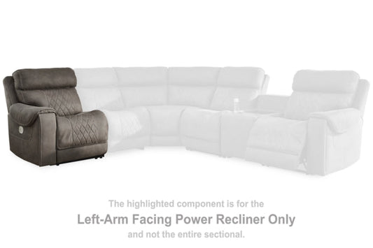 Hoopster Gunmetal Sectional Left Hand Facing 0 Wall PWR Recliner w/ADJ Headrest
