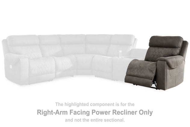 Hoopster Gunmetal Sectional Right Hand Facing 0 Wall PWR Recliner w/ADJ Headret