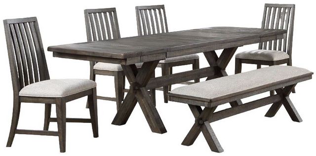 Riverdale Black Dining Table, 4 Side Chairs, Bench