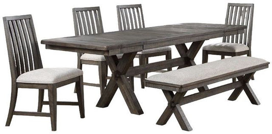 Riverdale Black Dining Table, 4 Side Chairs, Bench