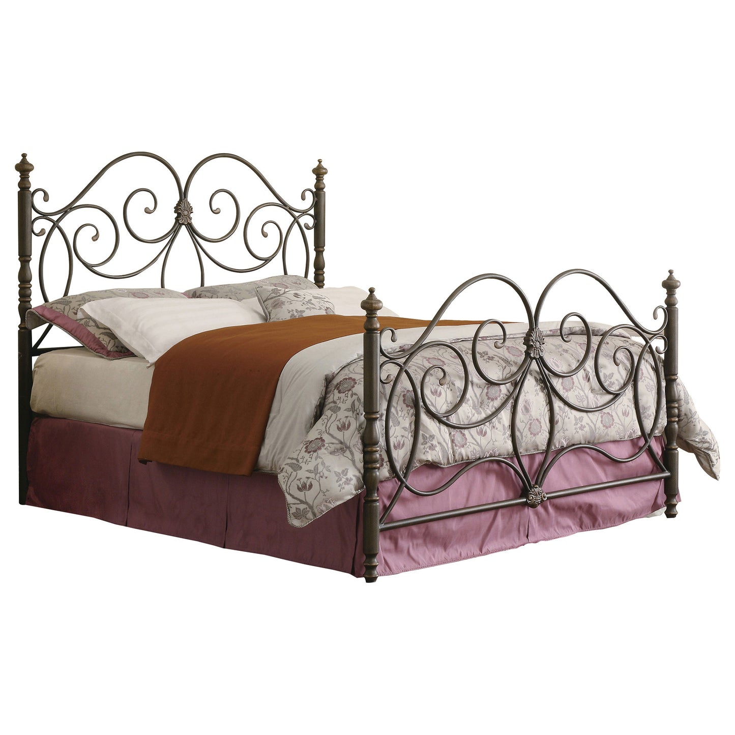 London Eastern King Metal Scroll Bed Dark Bronze