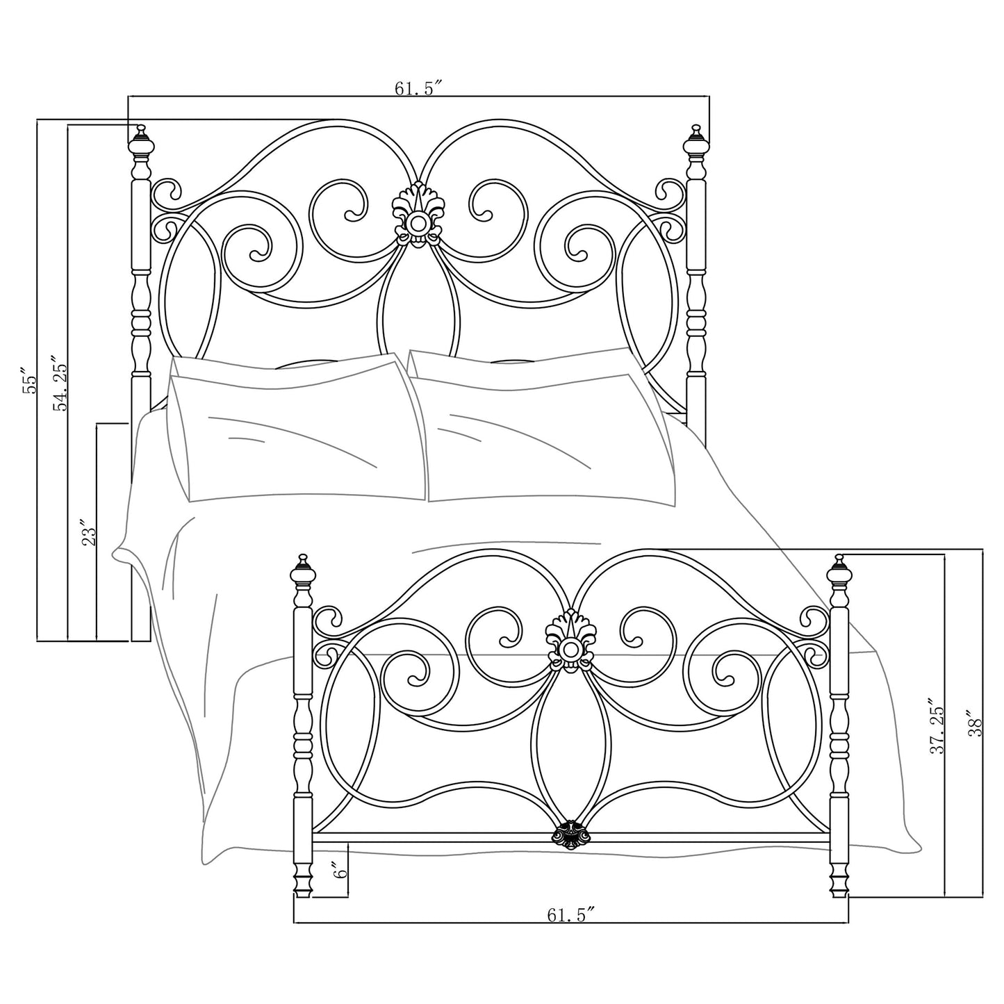 London Queen Metal Scroll Bed Dark Bronze