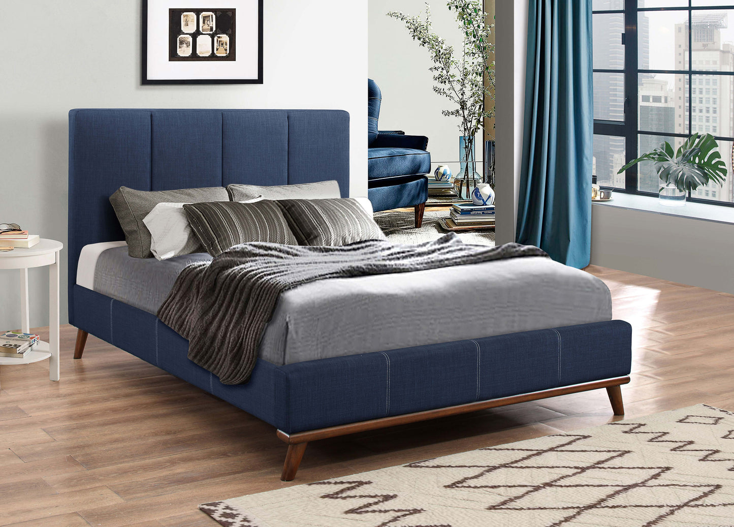 Charity Eastern King Upholstered Bed Blue