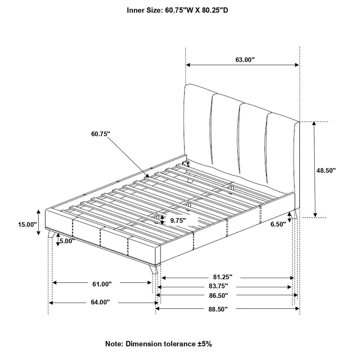 Charity Queen Upholstered Bed Blue