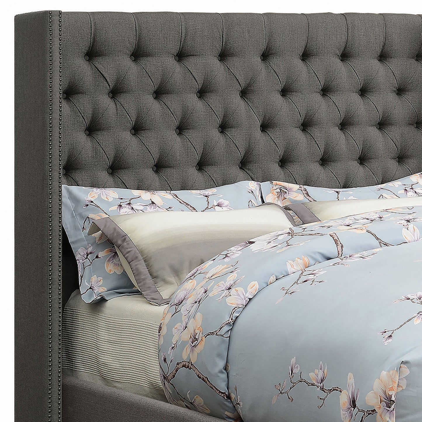Bancroft Demi-wing Upholstered Eastern King Bed Grey