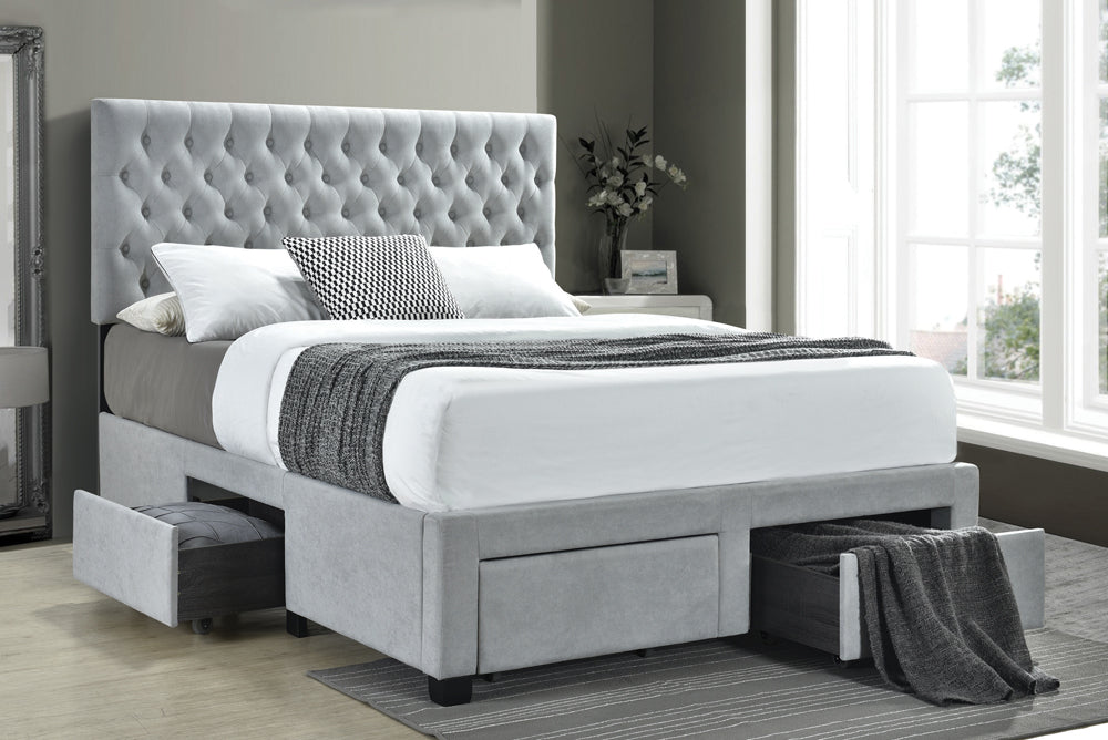 Soledad Queen 4-drawer Button Tufted Storage Bed Light Grey