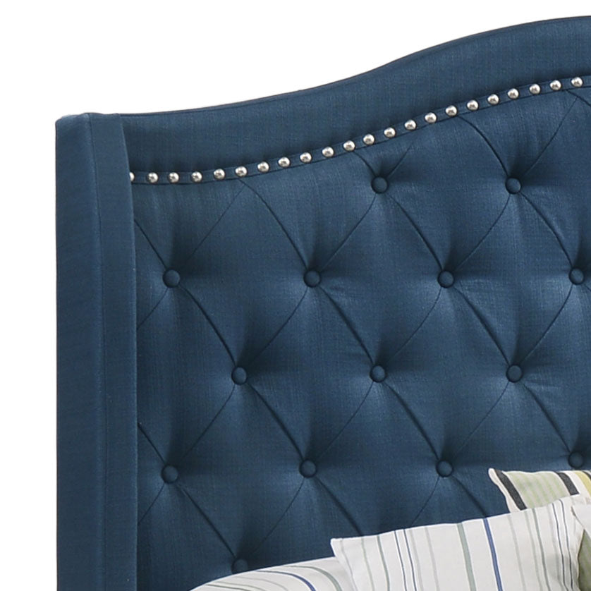 Sonoma Full Camel Headboard Bed with Nailhead Trim Blue