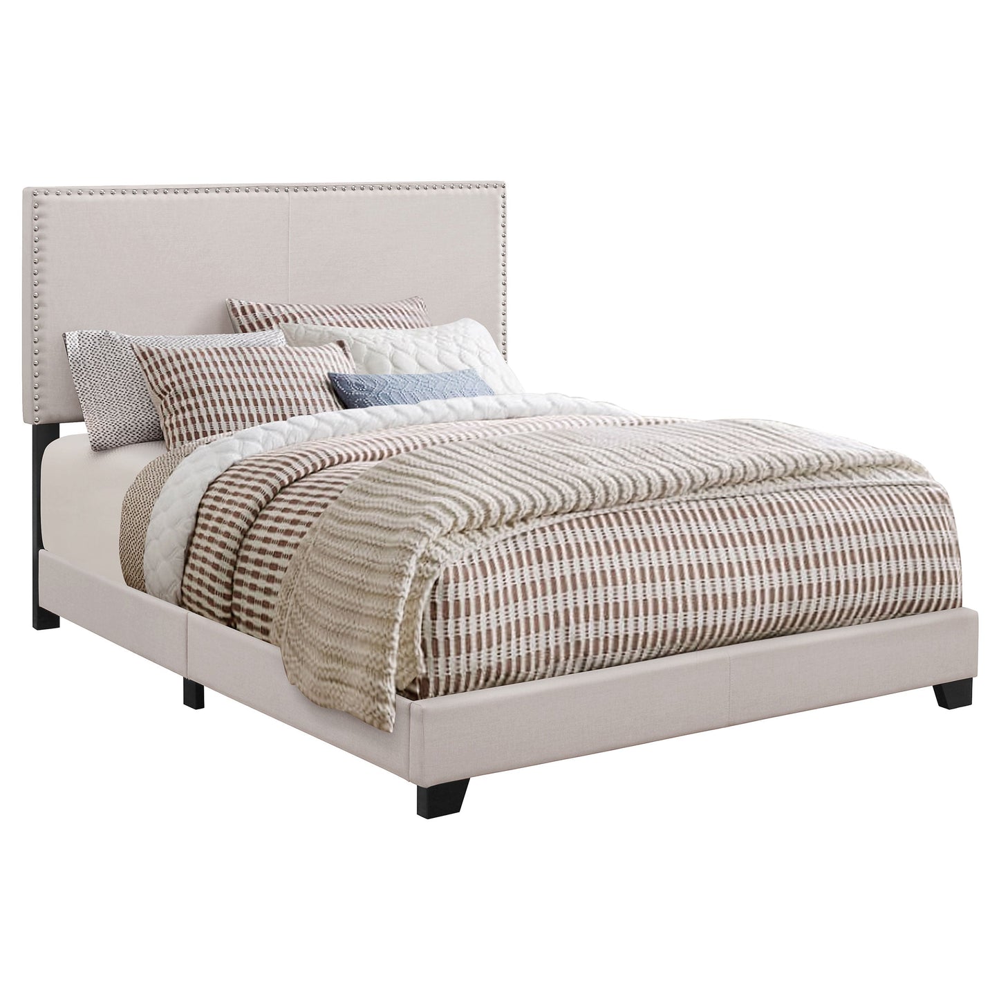 Boyd California King Upholstered Bed with Nailhead Trim Ivory