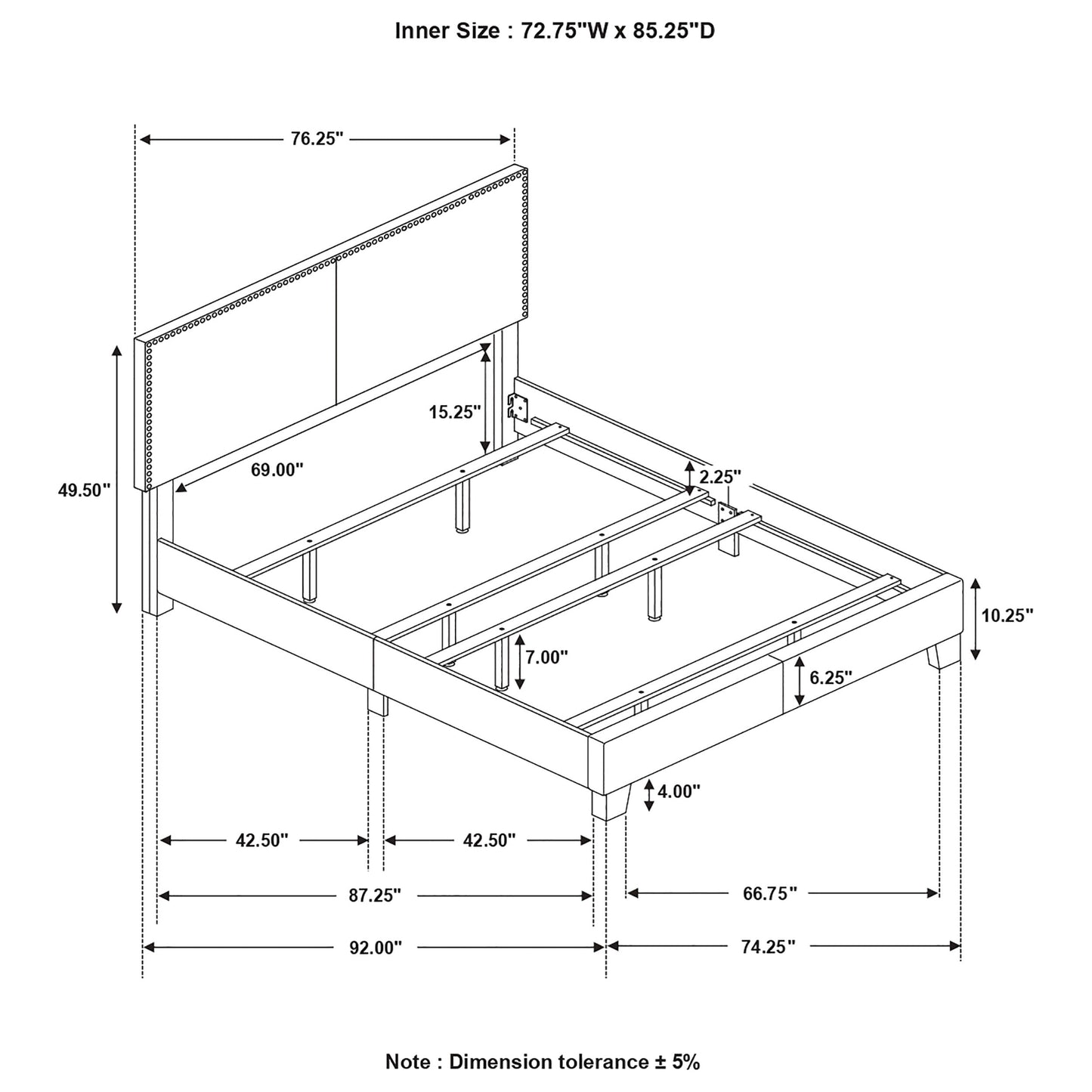 Boyd California King Upholstered Bed with Nailhead Trim Grey