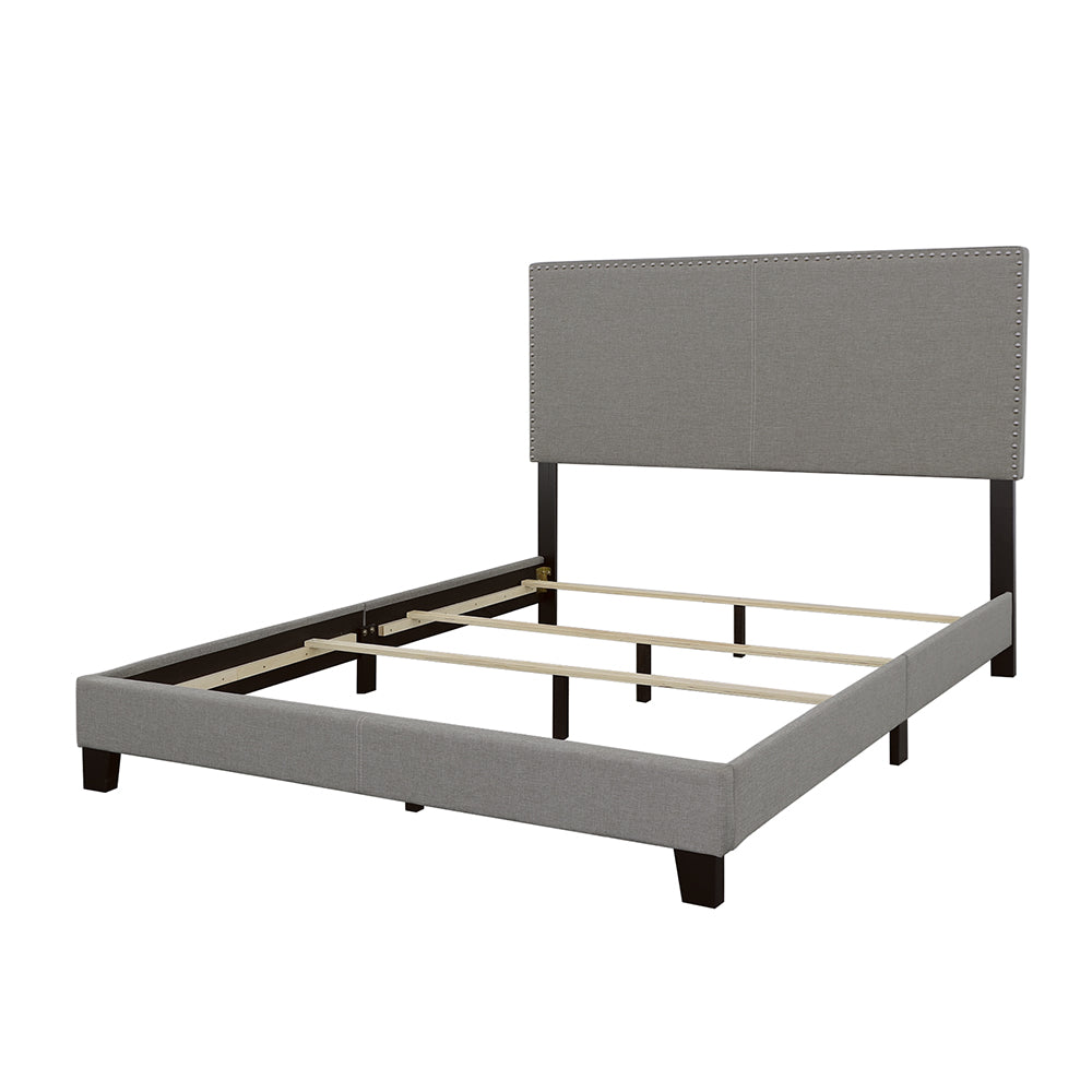 Boyd Queen Upholstered Bed with Nailhead Trim Grey
