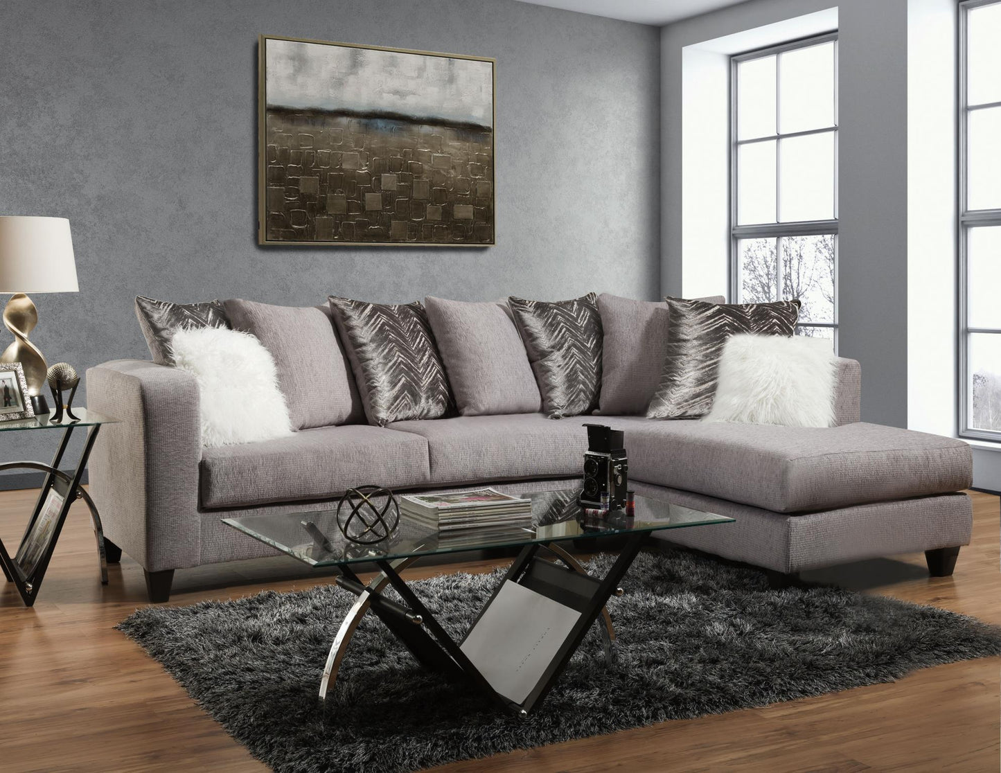 Zermatt Mongolian White LSF Sectional Sofa, RSF Sectional Chaise