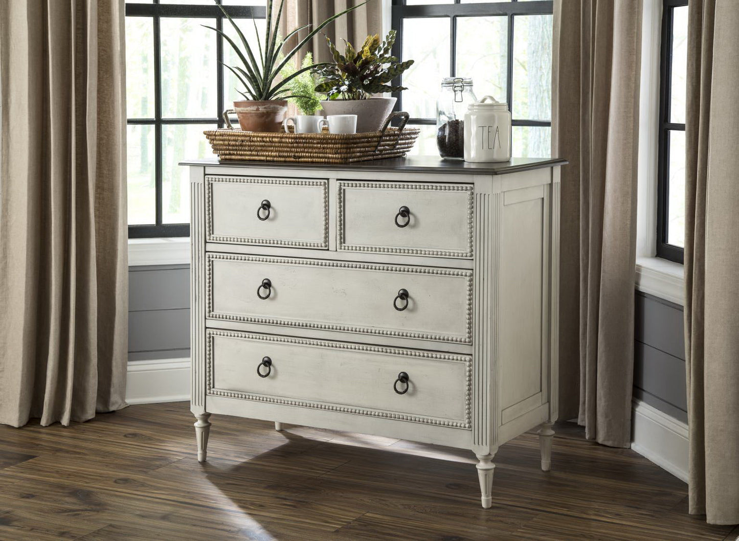 Console Rustic White Gray Top 4 Drawer Console