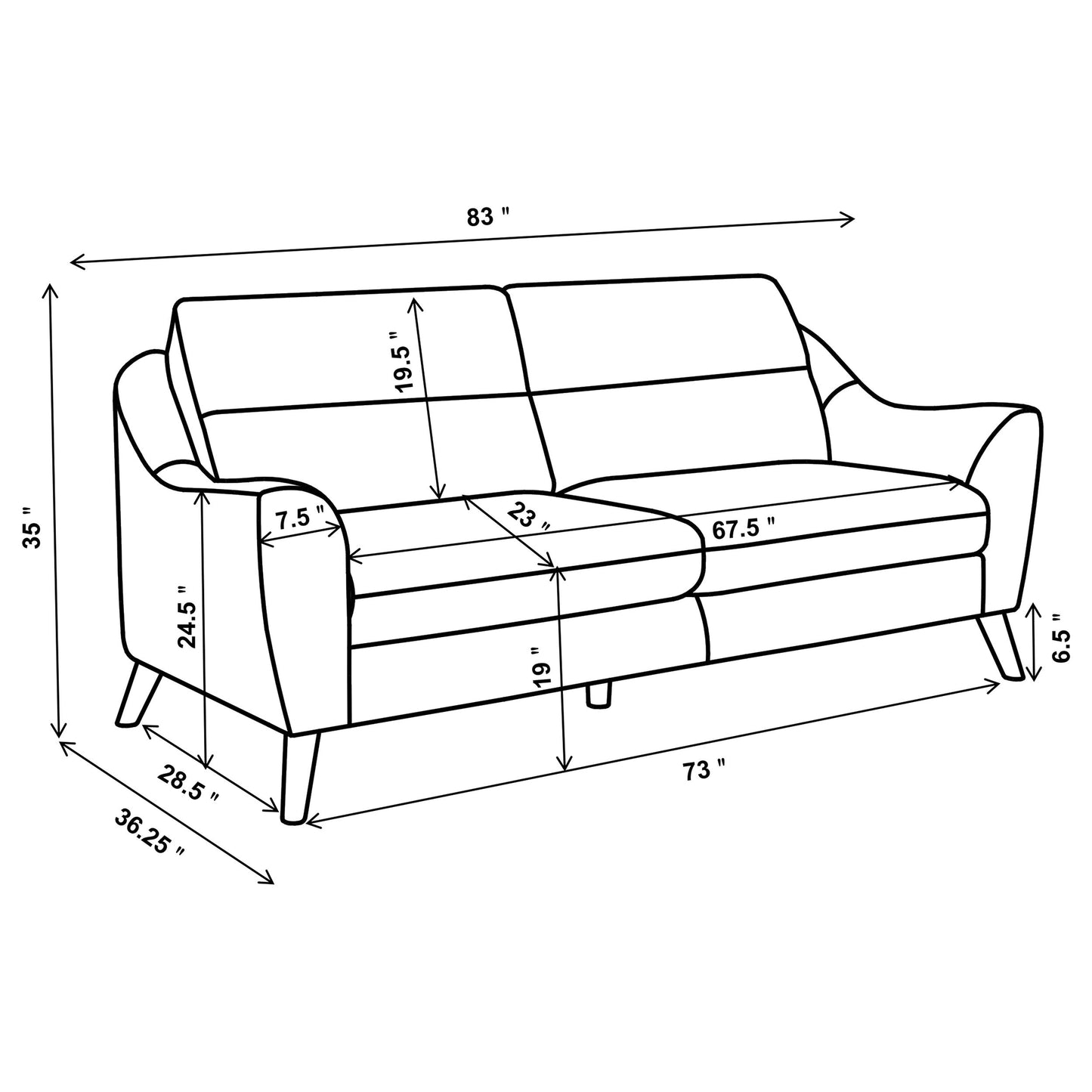 Gano Sloped Arm Upholstered Sofa Navy Blue