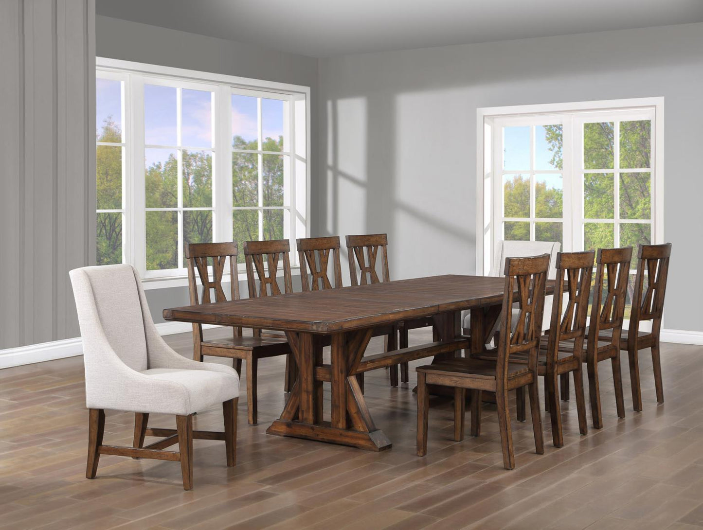 Auburn 86-126" Dining Table, 4 Side Chairs, 2 Arm Chairs
