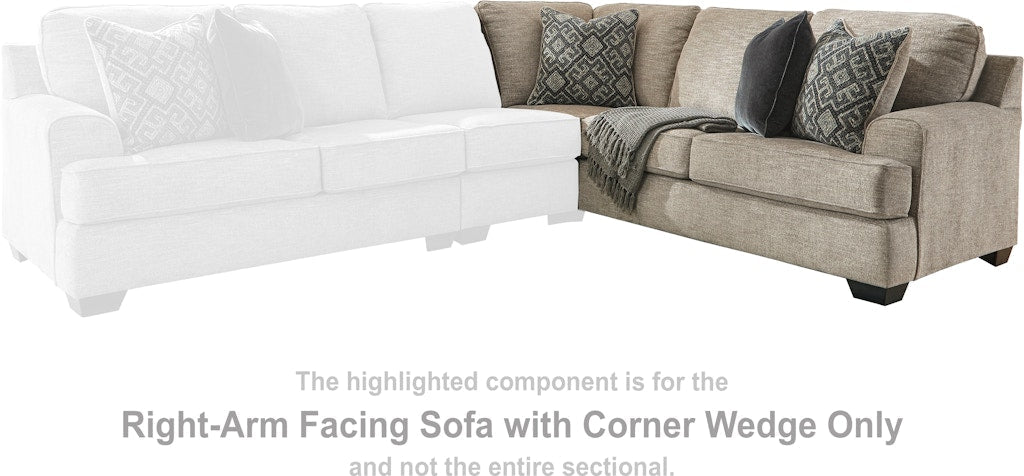 Bovarian Stone Sectional Right Hand Facing Sofa w/Corner Sectional Wedge