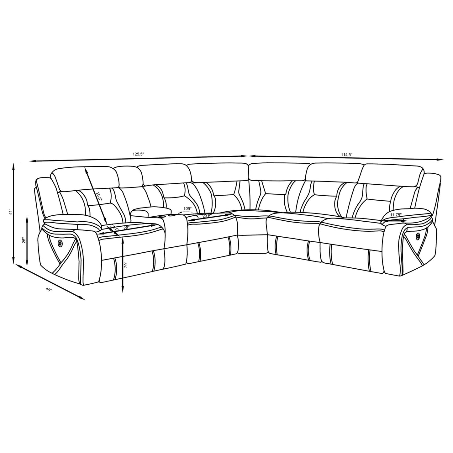 Higgins 4-piece Upholstered Power Sectional Grey
