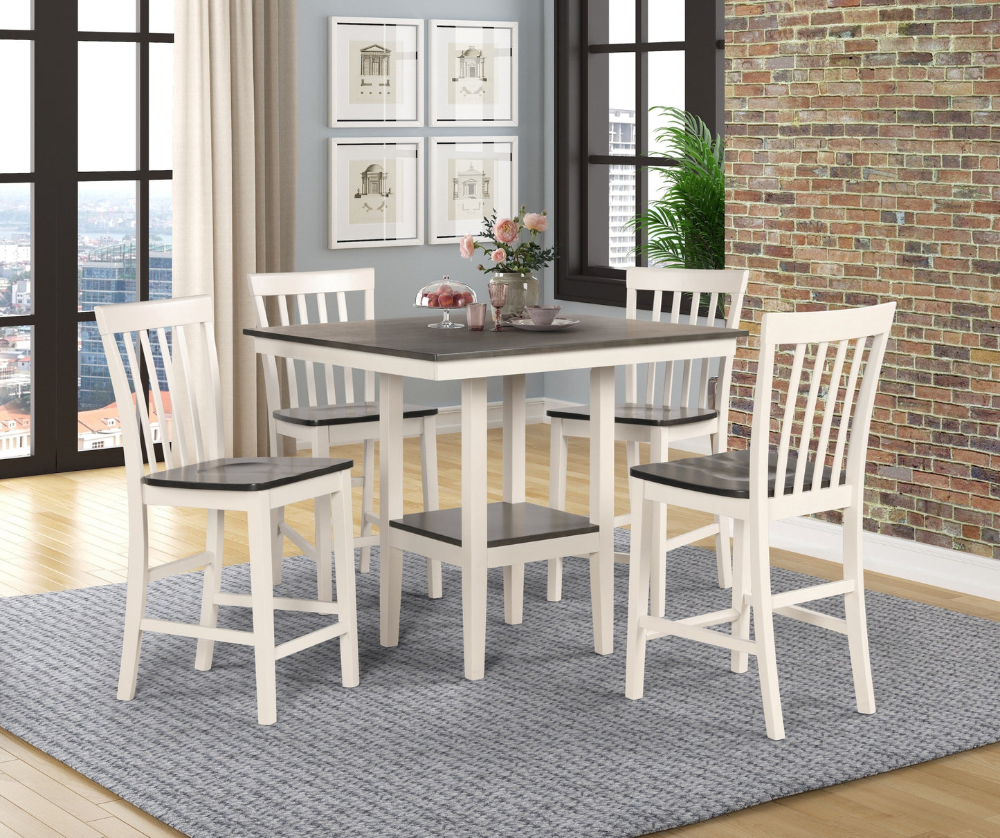 BRODY 5 PIECE COUNTER HEIGHT TABLE W/4 CHAIRS WHITE GREY