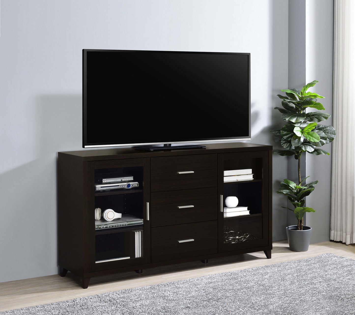 Lewes 2-door TV Stand with AdjusTable Shelves Cappuccino