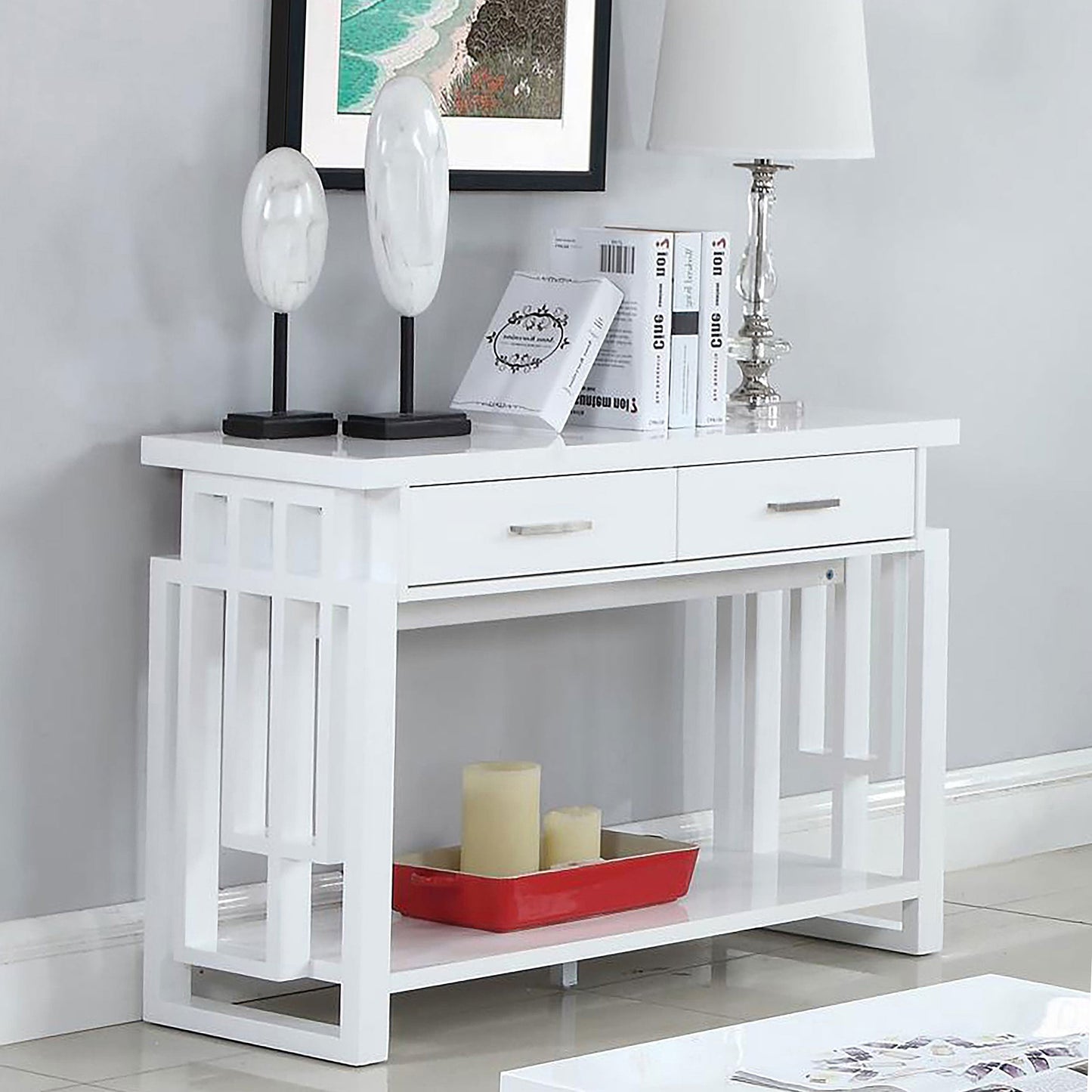 Schmitt Rectangular 2-drawer Sofa Table High Glossy White