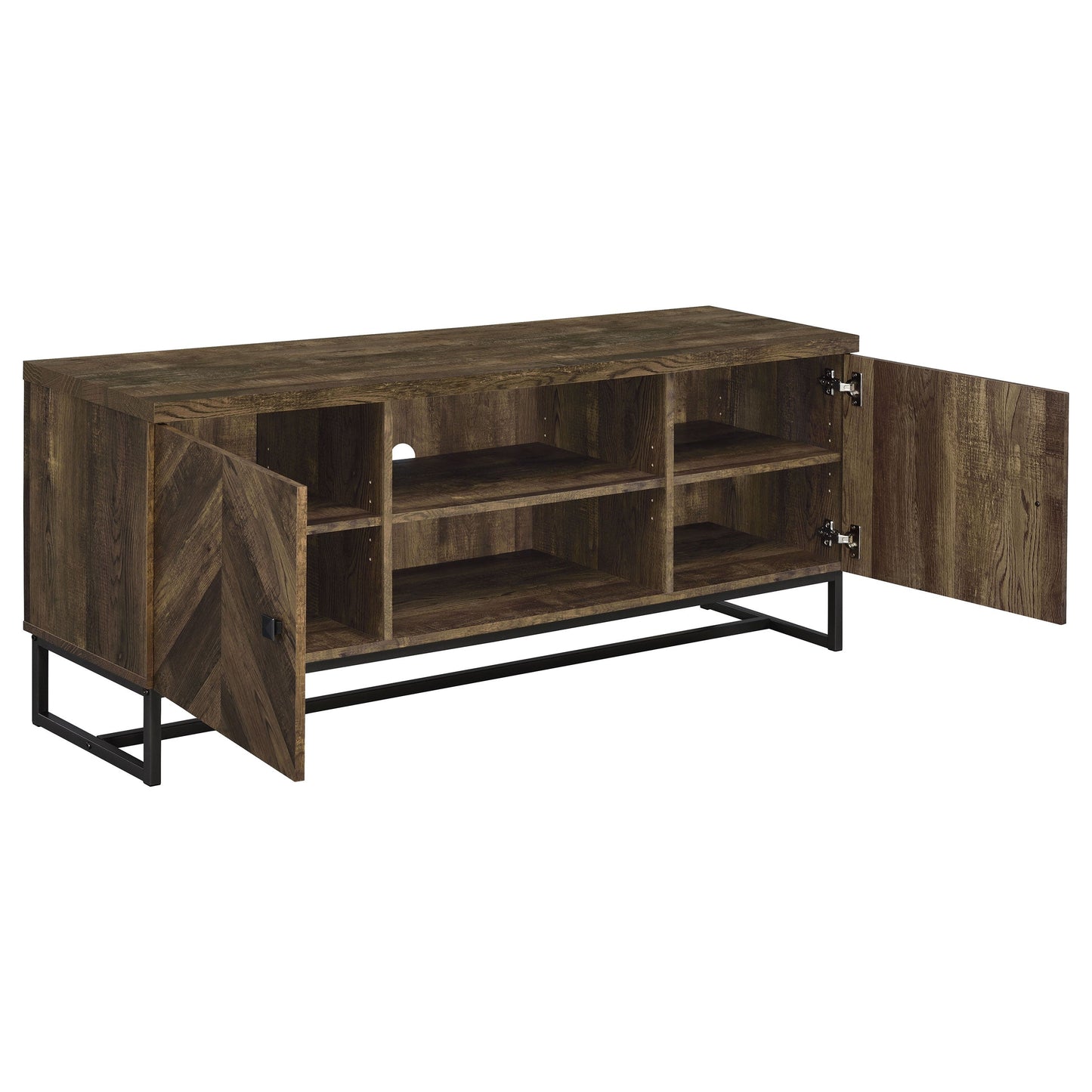 Myles 2-door TV Console with AdjusTable Shelves Rustic Oak Herringbone