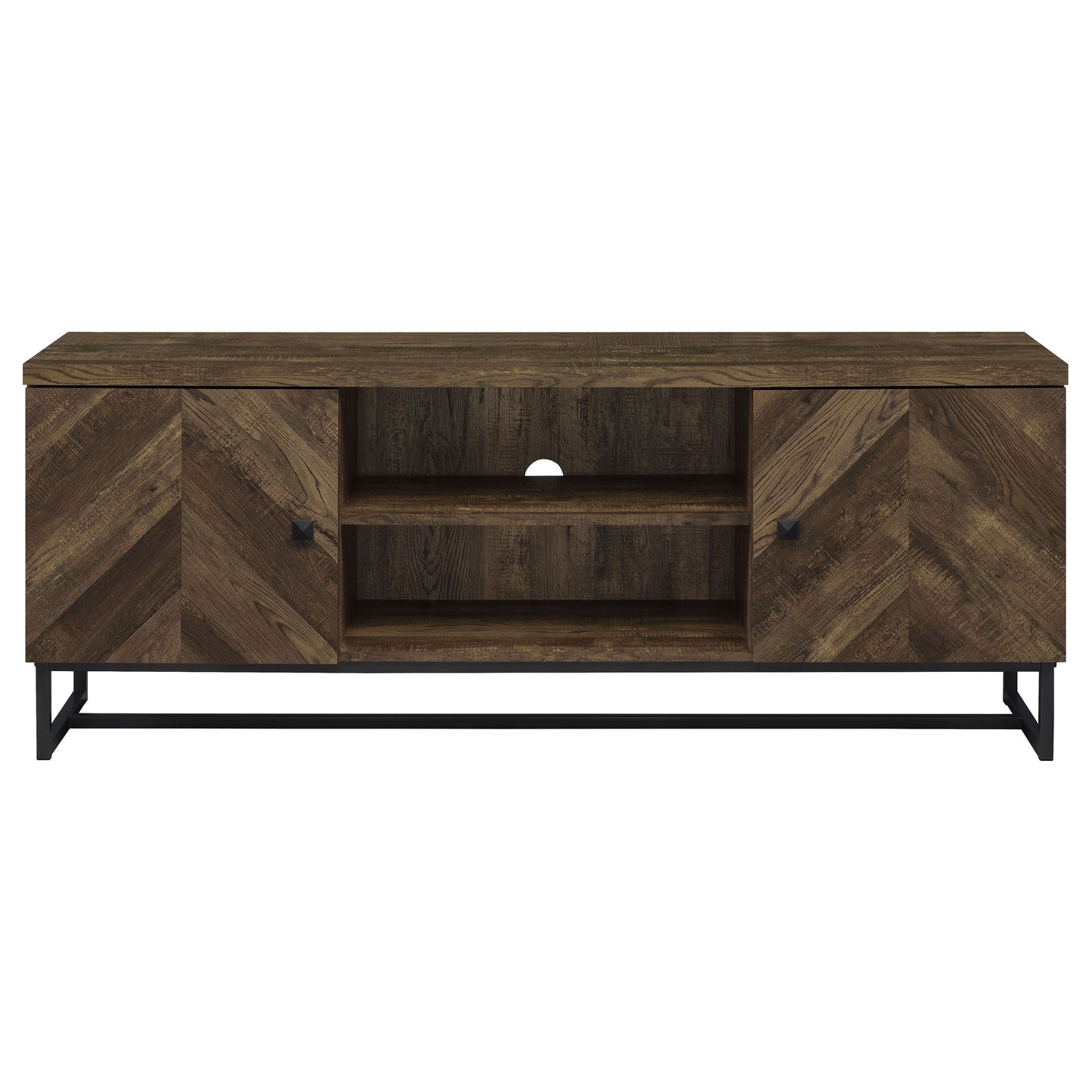 Myles 2-door TV Console with AdjusTable Shelves Rustic Oak Herringbone