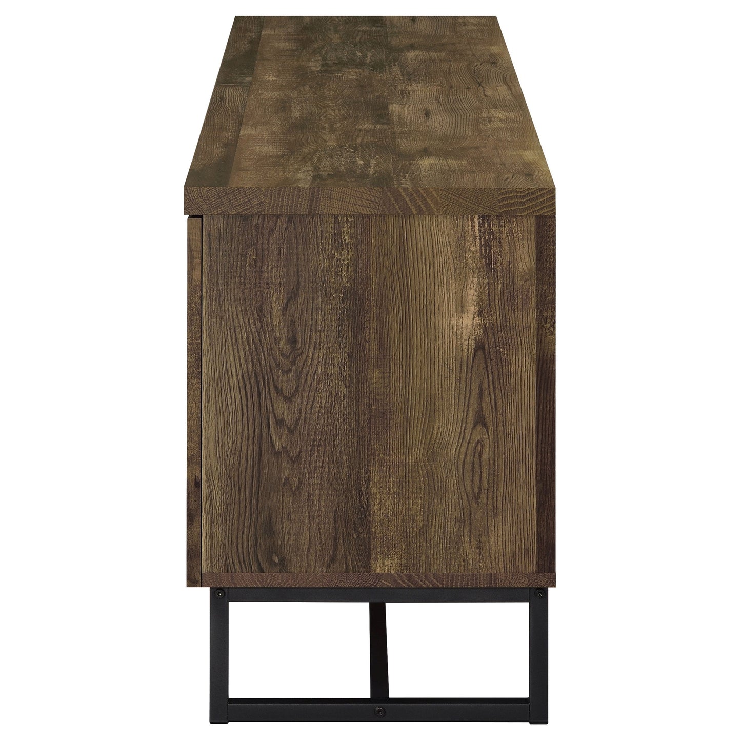 Myles 2-door TV Console with AdjusTable Shelves Rustic Oak Herringbone