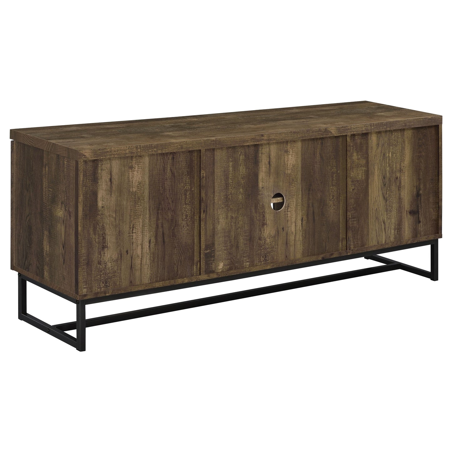 Myles 2-door TV Console with AdjusTable Shelves Rustic Oak Herringbone
