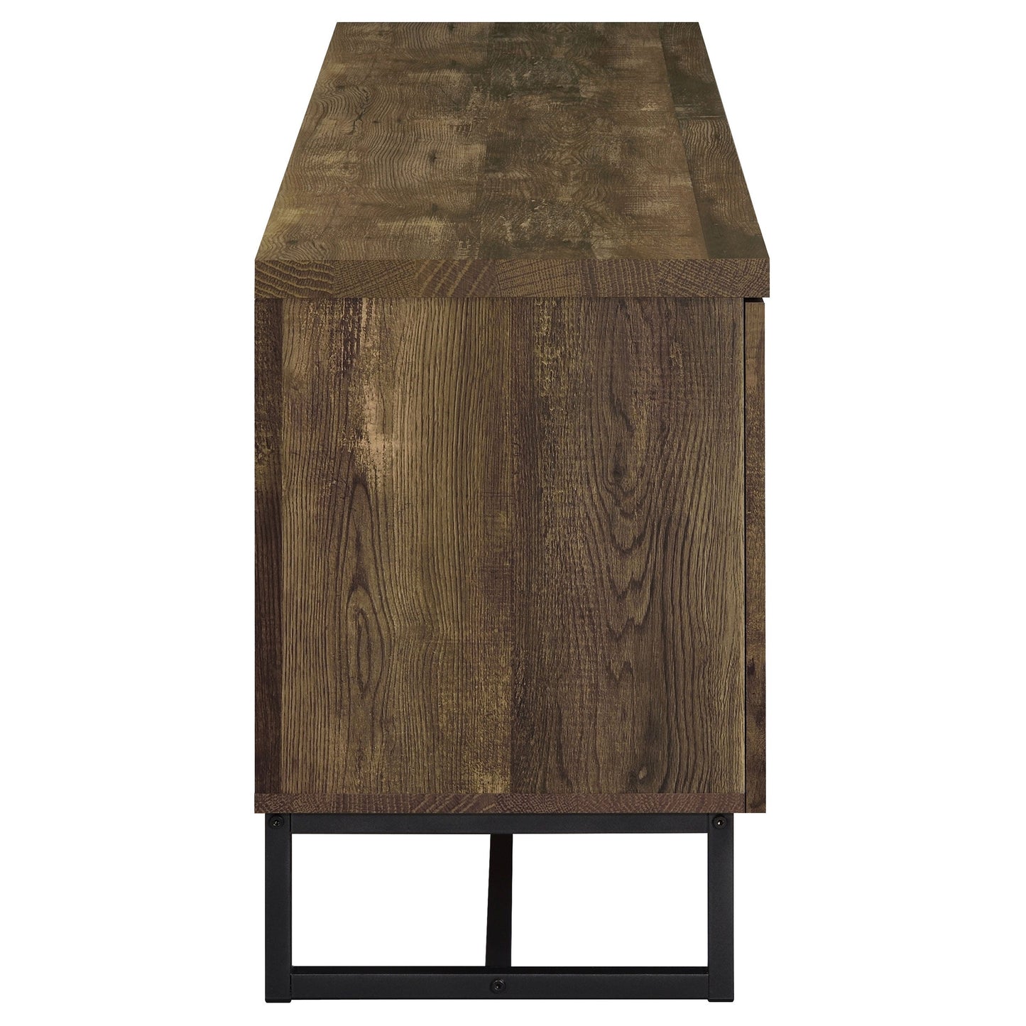 Myles 2-door TV Console with AdjusTable Shelves Rustic Oak Herringbone