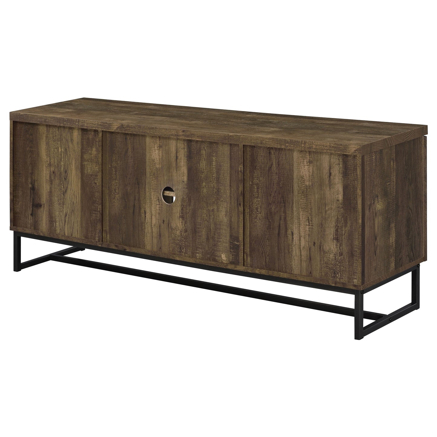 Myles 2-door TV Console with AdjusTable Shelves Rustic Oak Herringbone